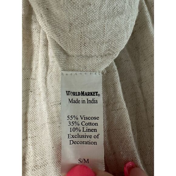 World Market Mira Ivory Floral Embroidered Kaftan Dress Flowy Boho Small Medium - Picture 3 of 8